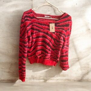 BRAND Chic ..Red and Black Zebra Pattern Sweater wide neckline